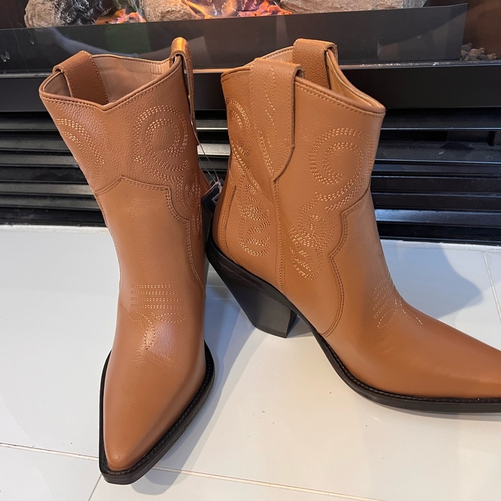 Dingo Womens Pretty N Prissy Bootie Cowboy Boots Leather Camel Size 10